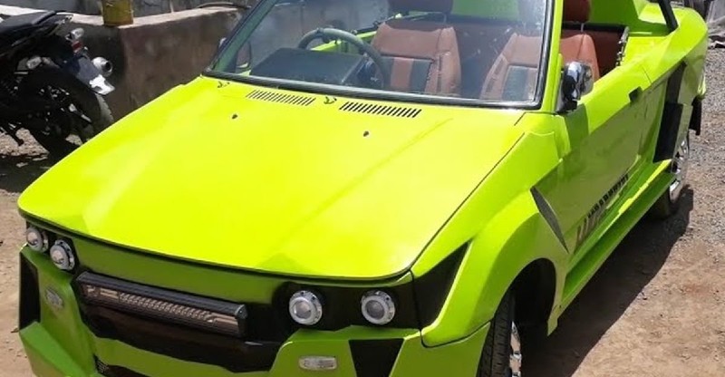 Maruti 800 modified to look like a Lamborghini convertible supercar